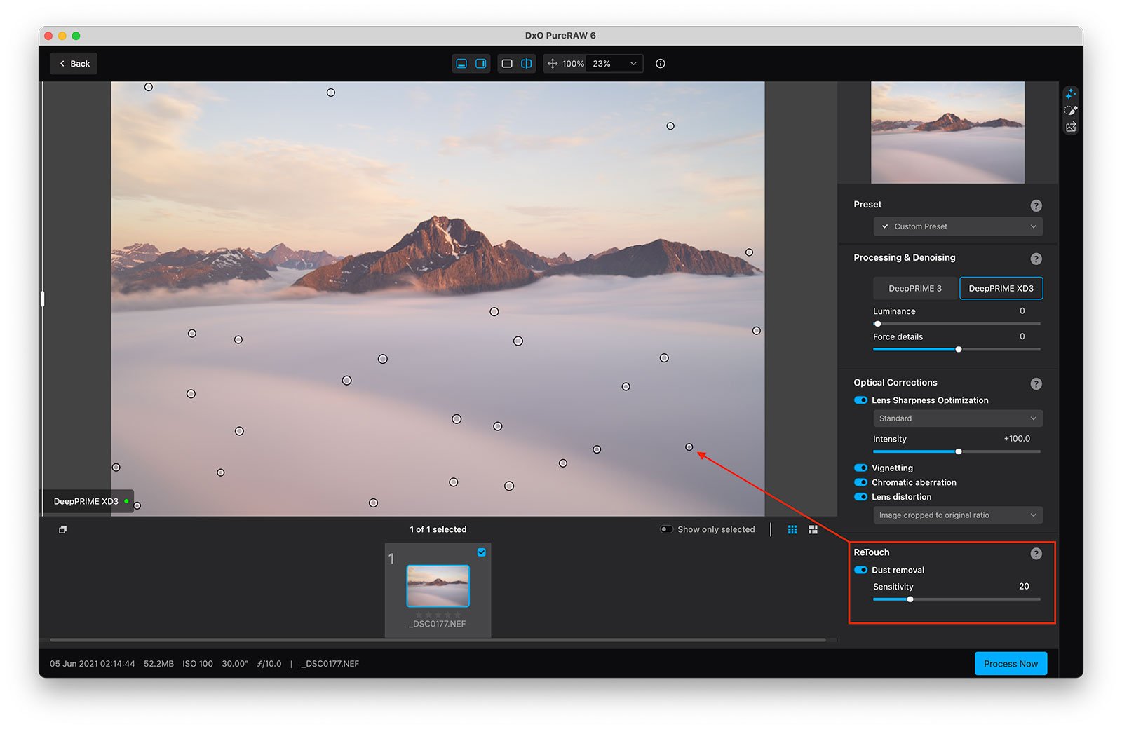 Dust Removal in DxO PureRAW 6