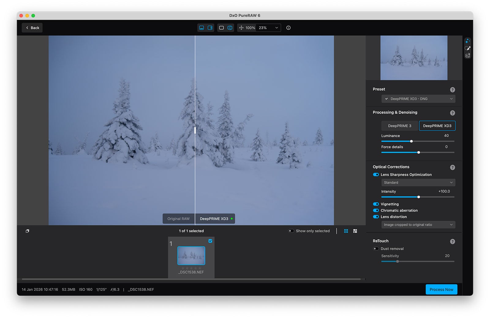 DxO PureRAW 6 Interface